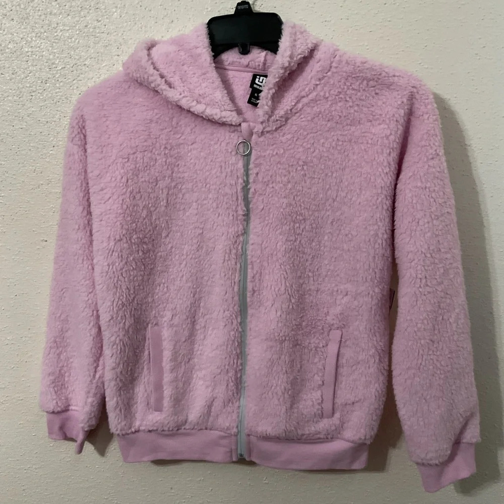 ID Ideology Pink Big Girls Solid Faux-Sherpa Hooded Jacket, Size XL NWT